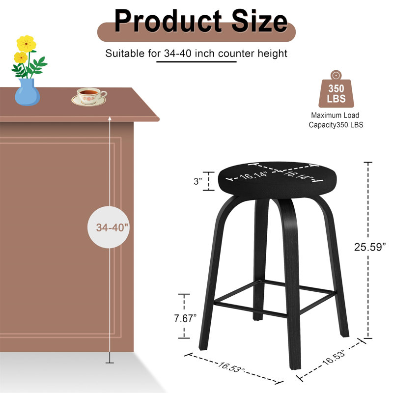 Swivel Bar Stools Set Of 2, Black, Counter Stool (25.59” Seat Height)