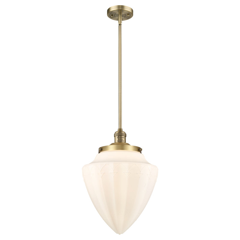 Luminaire suspendu géométrique unique 1 lumière, Blanc mat, Laiton brossé