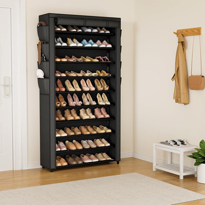 10-tier Tall Shoe Rack With Cover – Large Capacity Storage For 50–55 Pairs, Black