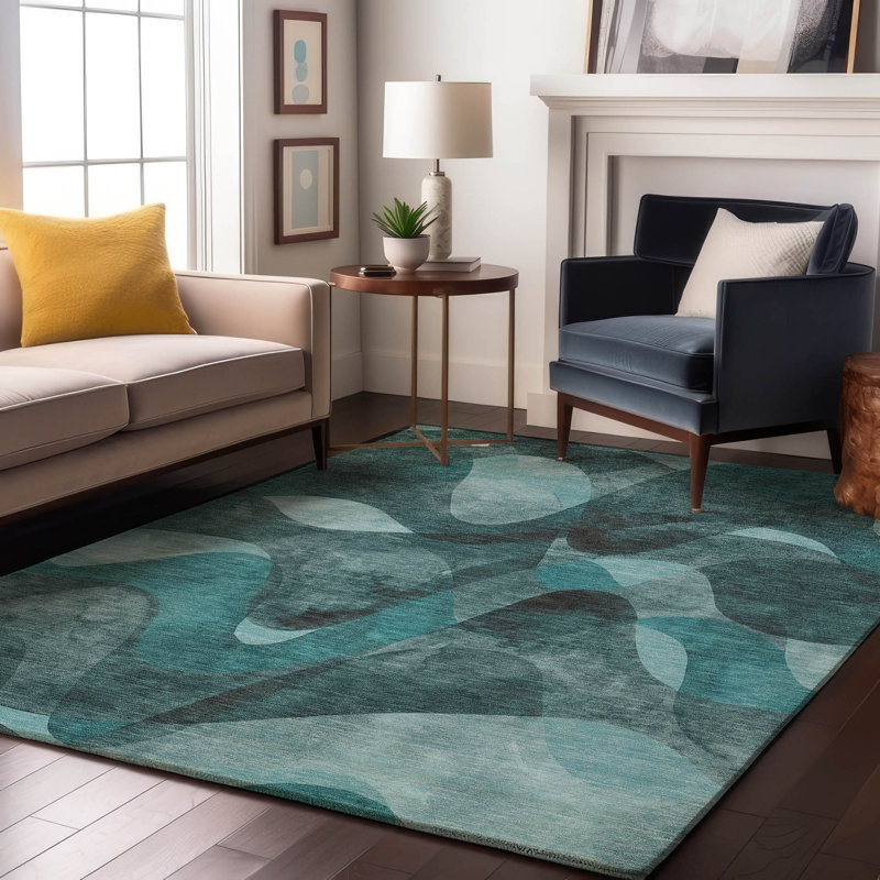 Premium Machine Washable Mayfield AMF536 Teal, Rectangle 9' x 12'