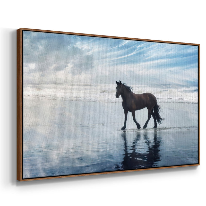«Horse Motion VI», peinture sur toile encadrée, H 17 po x l 25 po x P 2 po, Cadre noyer