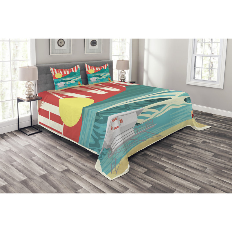 Hawaiian Bedspread Set with Shams, 220 x 264 cm