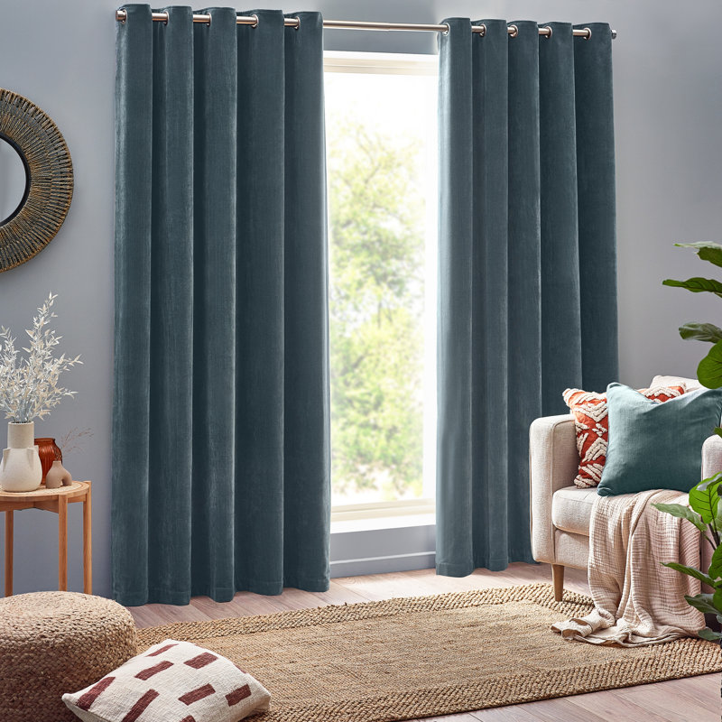 Heavy Chenille Room Darkening Eyelet Curtains, Marine, 117cm Width x 137cm Drop