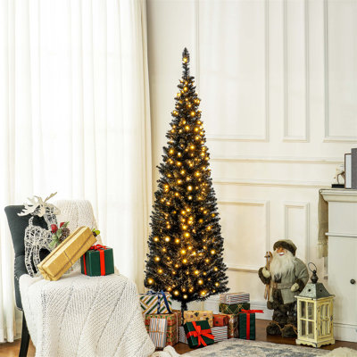 Sapin de Noël artificiel mince illuminé pré-éclairé idéal pour les décorations familiales avec lumières DEL et installation sans tracas