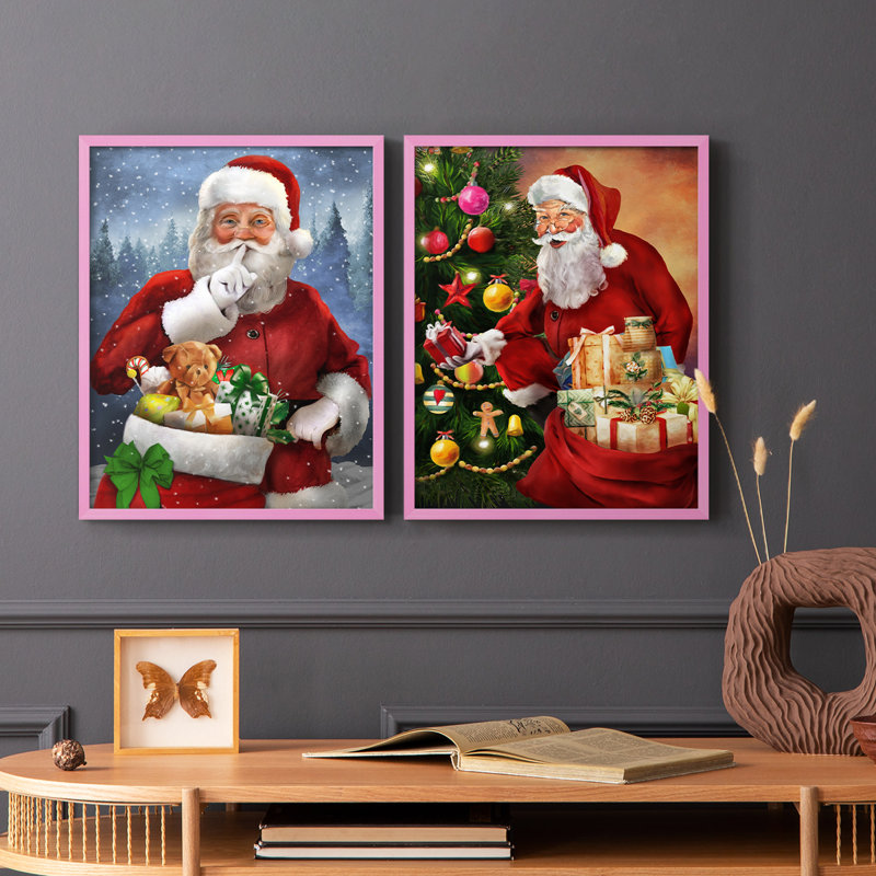 «Quiet Santa», reproduction encadrée de qualité supérieure - prête à être accrochée - aucun clou requis - aucun clou requis