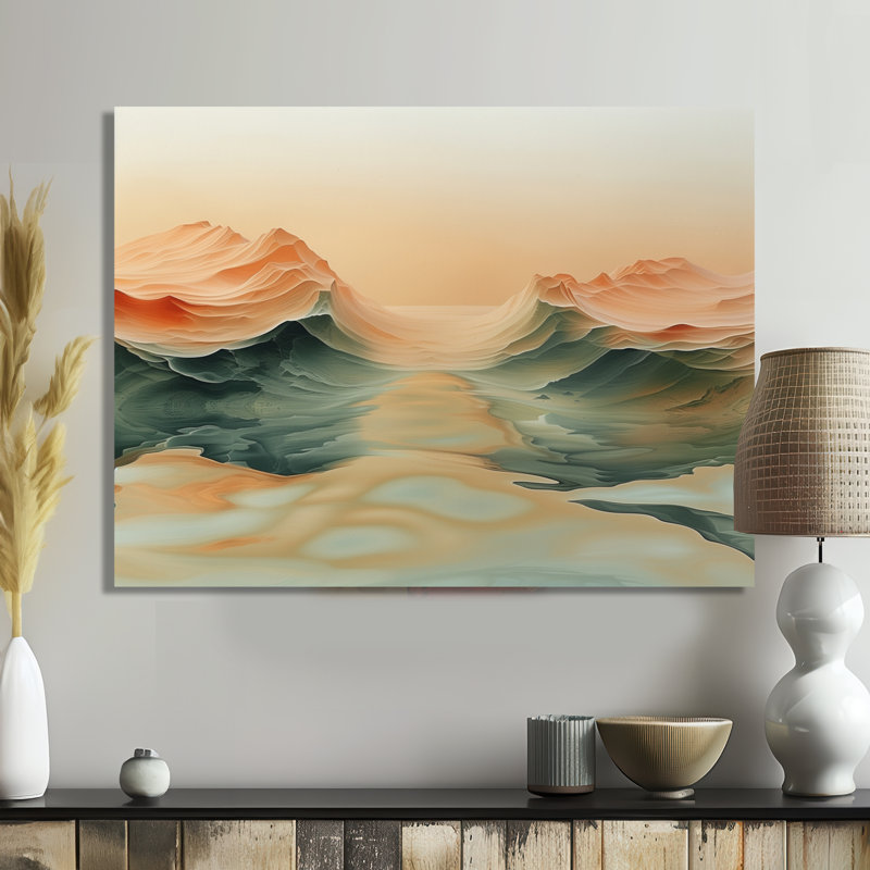 «Green Beige Magical Sunset Dunes I - Desert», reproduction d'art murale, Toile tendue, H 16 po x l 32 po x P 1 po