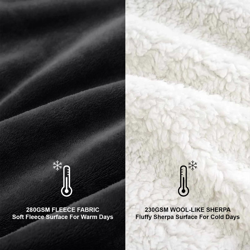 Sherpa Fleece Blanket - Reversible Ultra-Soft Warm Cozy Throw for Sofa & Bed, Black, King (200cm x 240 cm)