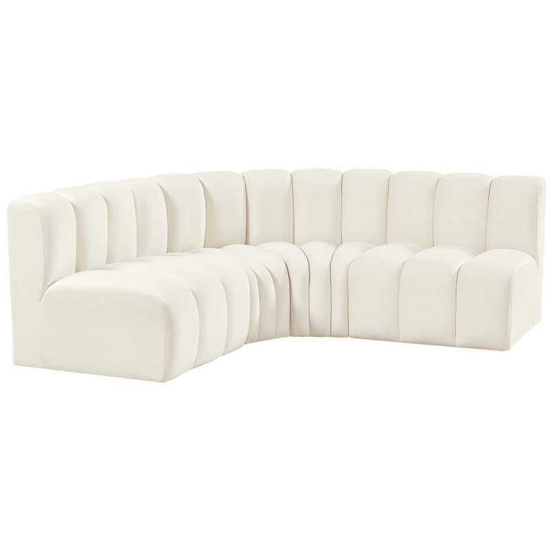Hirah Upholstered Curved Sectional Reversible, Cream Velvet