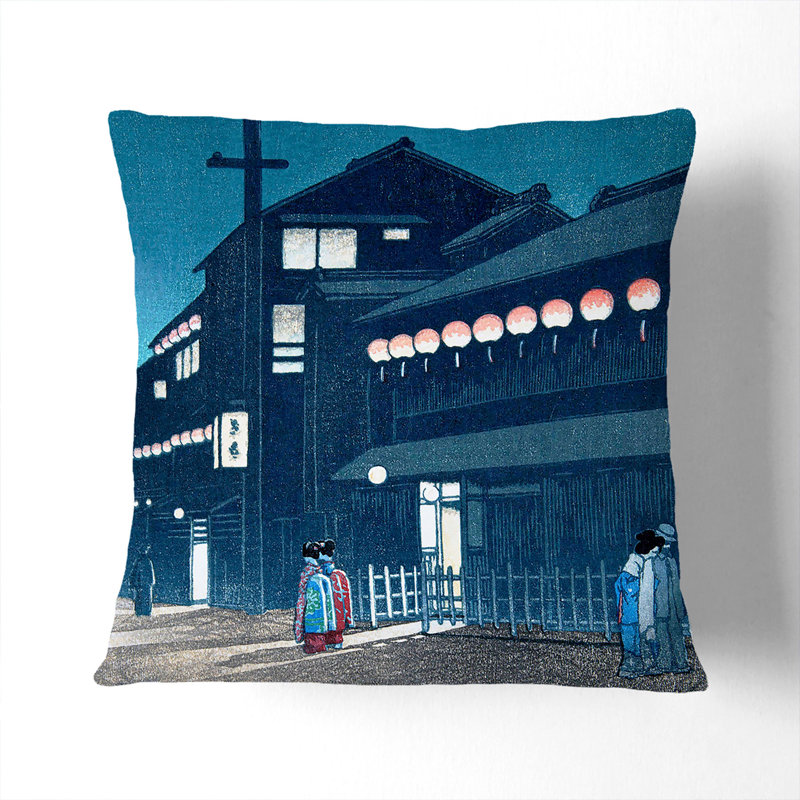 Evening by Hasui Kawase Cushion with Filling, 55cm H x 55cm W x 20cm D, Stone