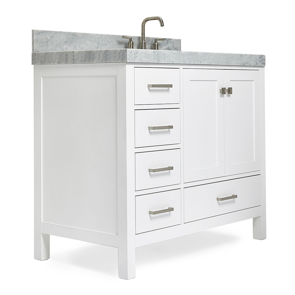 Cambridge Single Bathroom Vanity with Carrara Marble Top Ariel Bath Hardware 