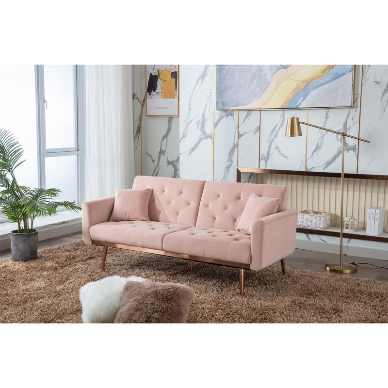 Canapé en velours à accoudoirs carrés de 68,1 po Barsha, Rose