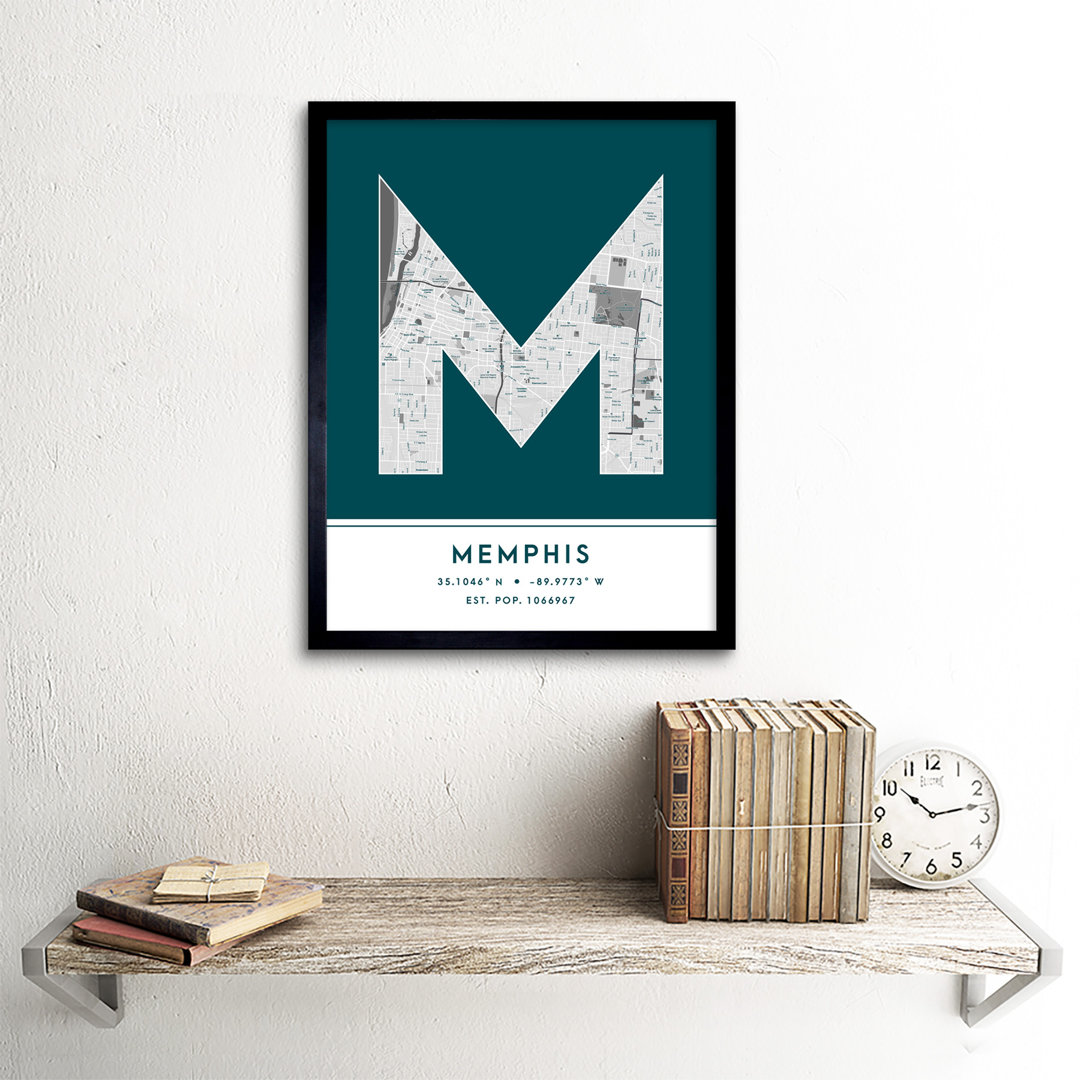 Memphis City Map Memphis Teal by Wee Blue Coo - Single Picture Frame Typography