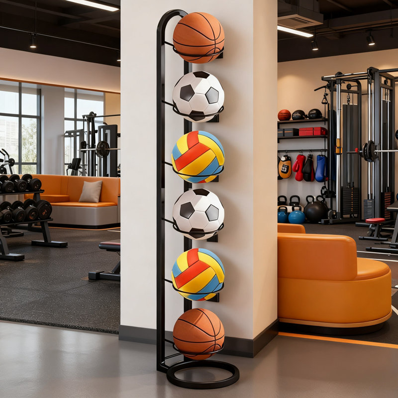 6-tier Basketball Rack, Sports Ball Storage Holder, Holds 6 Balls, Freestanding Organizer For Home Garage