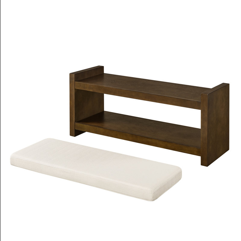 40" Accent Bench With Lower Shelf Shoe Rack, Padded Seating Bench For Living Room, Modern Compact Bed End Bench With Storage For Bedroom Seating, Removable Cushion,  40"W-Ivory
