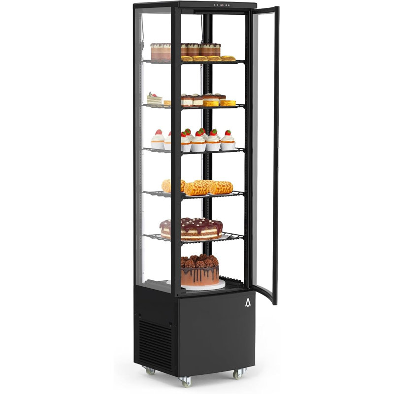 Refrigerated Display Case Commercial - 10.5 Cu. Ft. Display Refrigerator for Bakery, Interior LED Lighting, Air-Cooling Automatic Defrost, 5 Adjustable Shelves