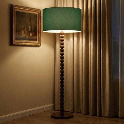 Lampe sur pied 61 po en bois perlé rétro avec abat-jour en lin surdimensionné, lampe sur pied au fini noyer pour salon, chambre à coucher, coin lecture et bureau, homologuée UL, compatible avec les ampoules E26