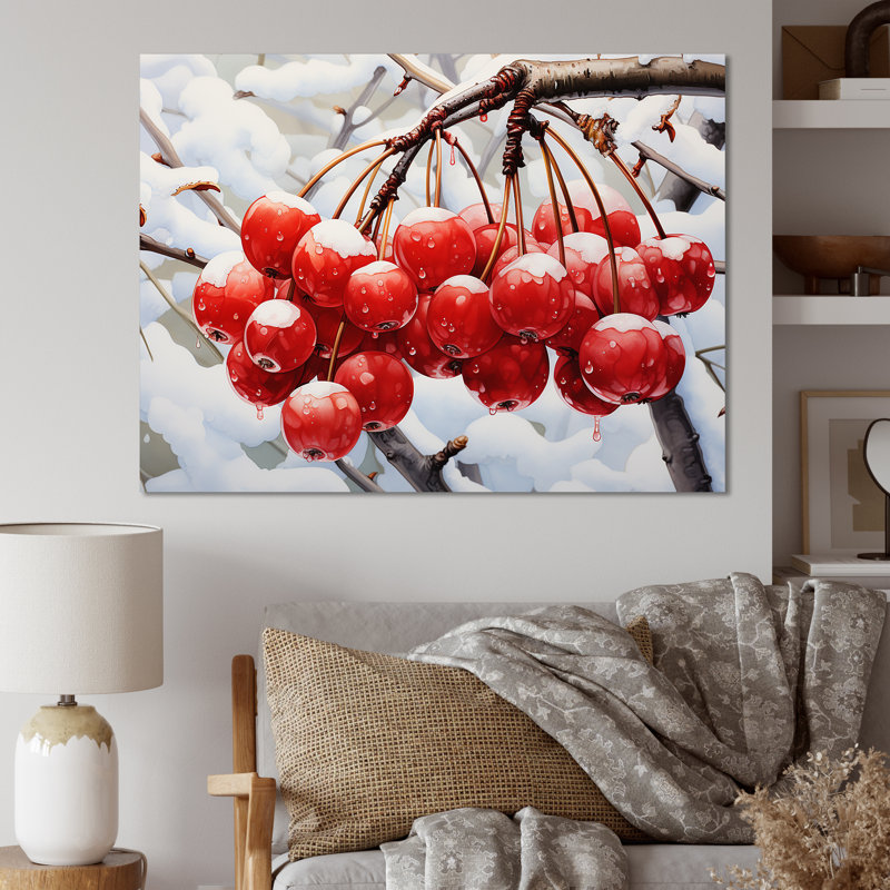 Hiver rouge cerisier - art mural cerise, H 34 po x l 44 po x P 1,5 po, Toile tendue