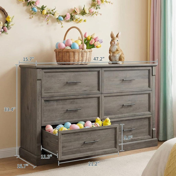 August Grove Farmhouse 6 Drawers Dresser, 47 in Long Wood Closet ...