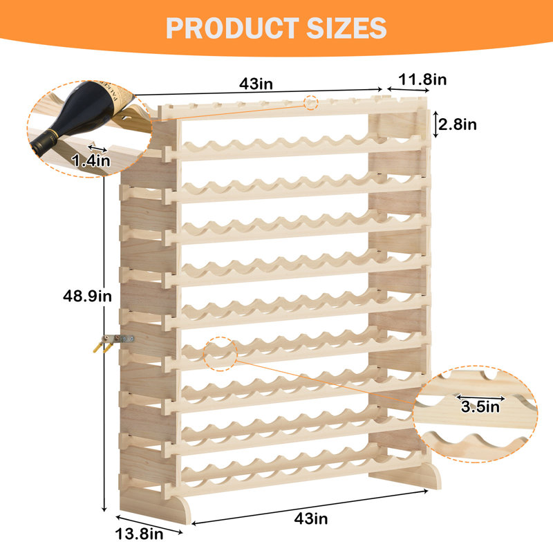 Avant Solid Wood Wine Bottle Rack Natural, 21.3" H x 43" W x 11.8" D