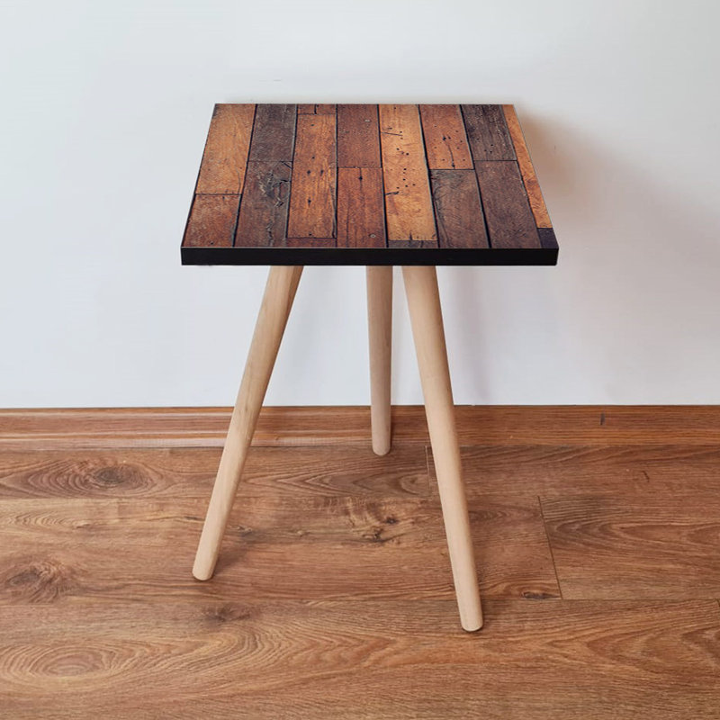 Table d'appoint rustique avec pieds en bois de hêtre, couleur brun et brun clair, 13,8 po x 16,5 po x 13,8 po | 100% panneau de fibres à densité moyenne, épaisseur: 0,7 pouce | Parfait pour le salon, la chambre à coucher et le vestibule, design élégant et fonctionnel