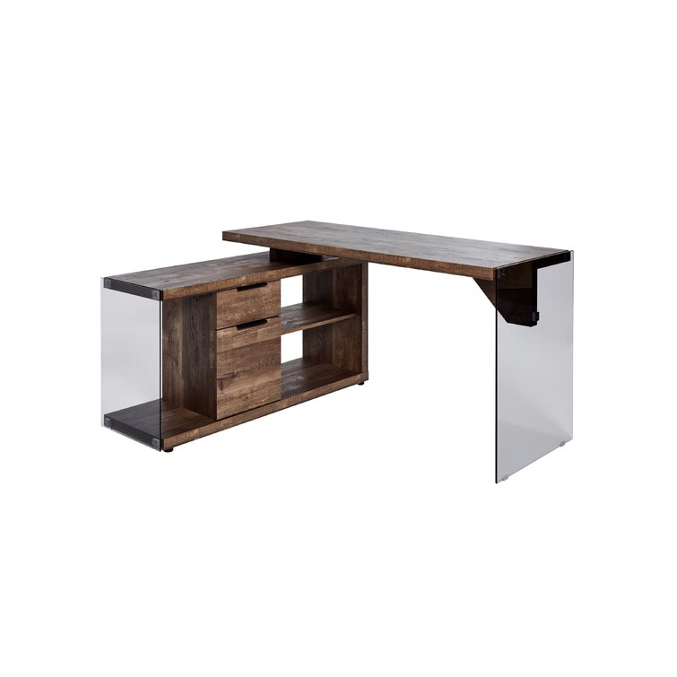 Bless international High Gloss Rotating L Shaped Desk with Storage