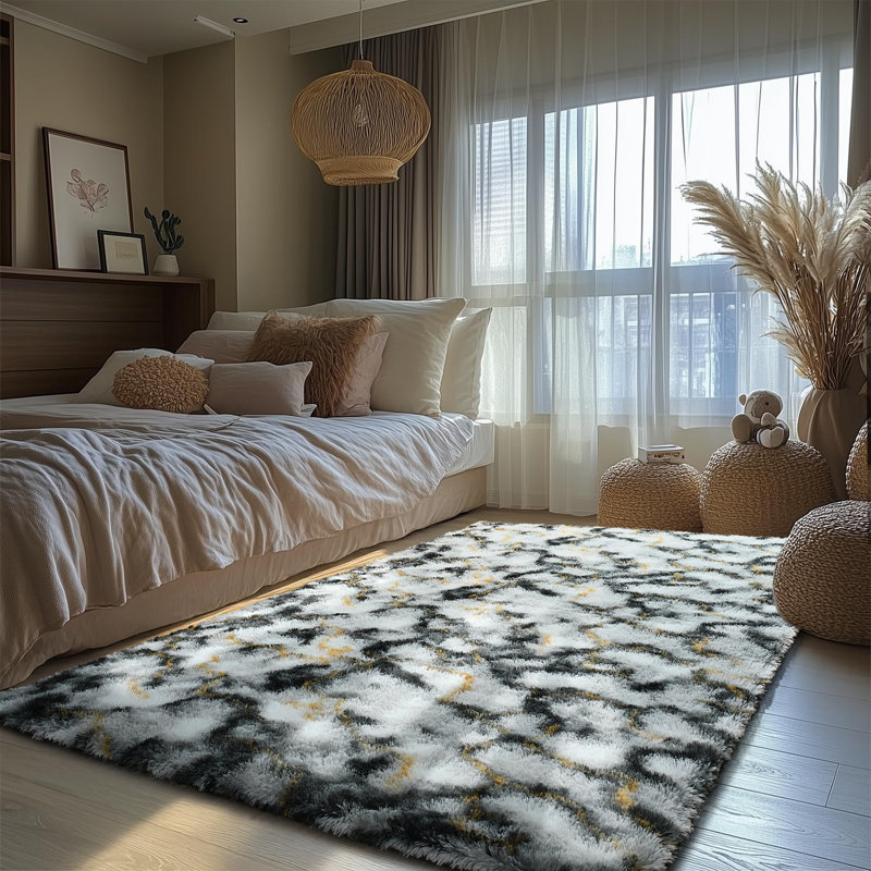 Modern Abstract Plush Carpet Indoor Washable Rug Non-Slip Soft Big Area Rug Fluffy Mat For Home Decor, Rectangle 4' x 6'