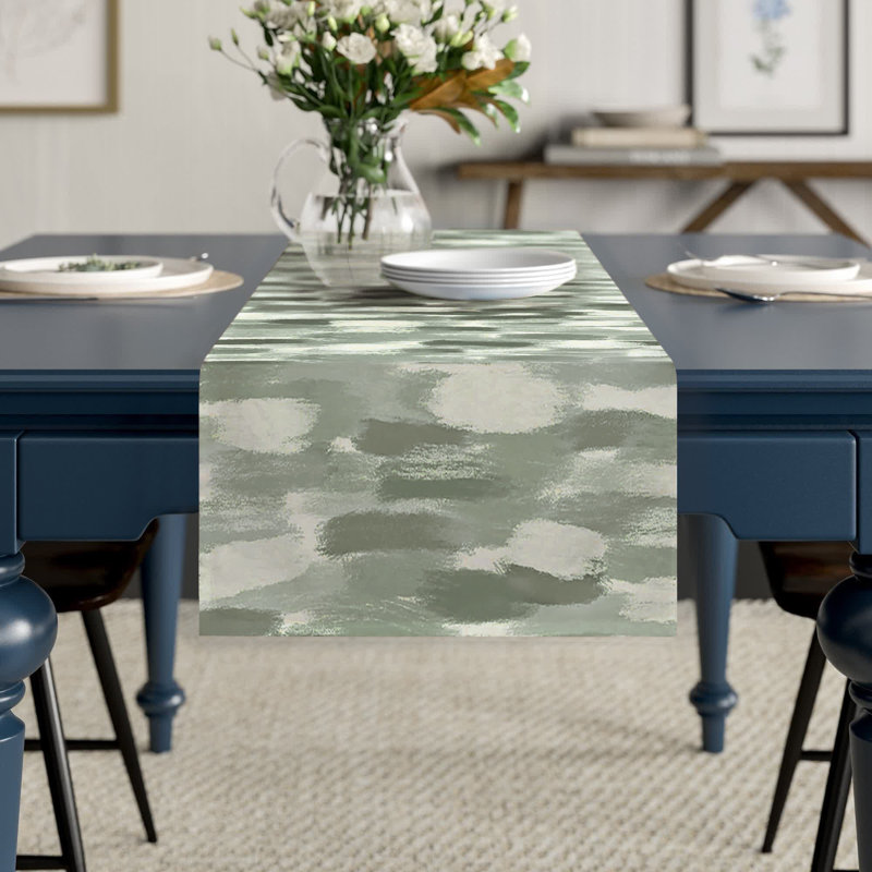 Chemin de table Maribeth, 72 po x 16 po, Sauge vert, Géométrique 2