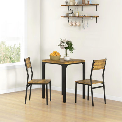 3 Piece Dining Table Set For 2, Modern Kitchen Table And Chairs, Dining Room Set For Breakfast Nook, Small Space, Apartment, Space Saving, Rustic Brow