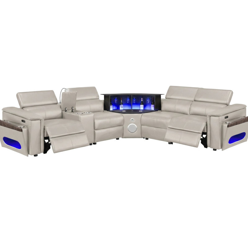 Faux Leather Power Reclining Sectional, Similicuir noir