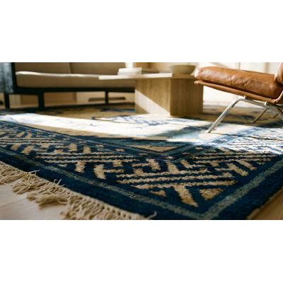 Tapis ivoire antique en laine Baotou