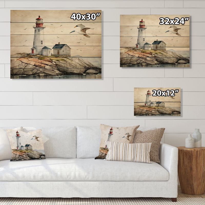 Phare de l'océan II - impression sur bois sans cadre, H 12 po x l 20 po x P 1 po