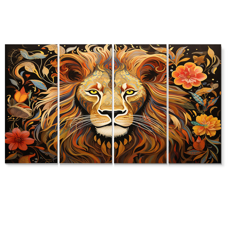 Sayer - Ensemble de 4 pièces d'art animalier lion, H 32 po x l 64 po