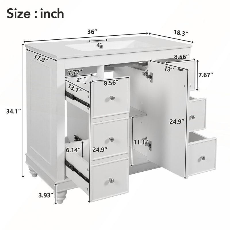 Meuble-lavabo moderne blanc avec lavabo en céramique, Blanc