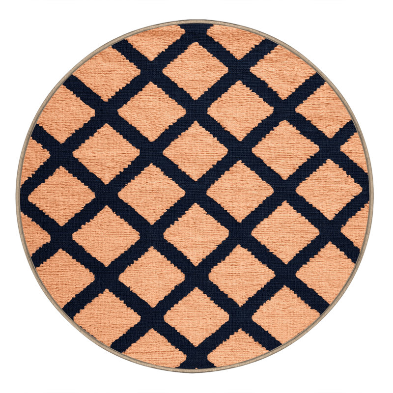 Tapis orange en treillis lavable à la machine, Rond 4 pi