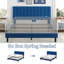 Base de lit grand format avec plateforme tapissier en velours et tête de lit capitonnée à canal vertical réglable, sans sommier tapissier, bleu marine-1449507504