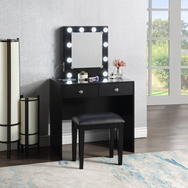 Makeup Vanity and Stool Set, Black