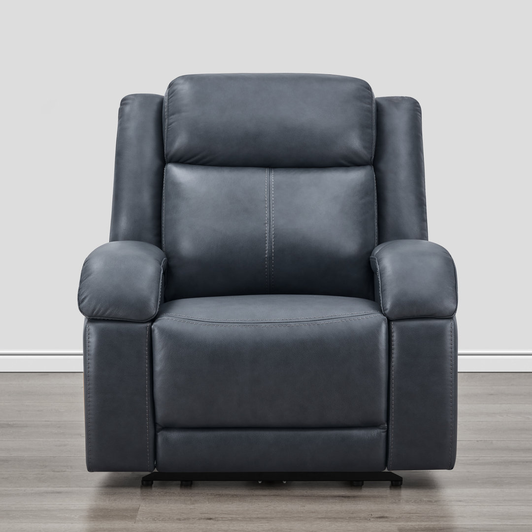 Genuine Leather Zero Wall Power Recliner with Adjustable Headrest Latitude Run® Upholstery Color: Navy Top Grain Leather