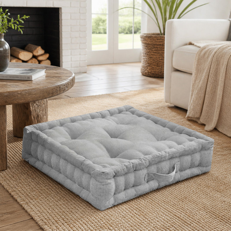 1-Piece Poly Chenille Square Floor Pillow Cushion, Grey