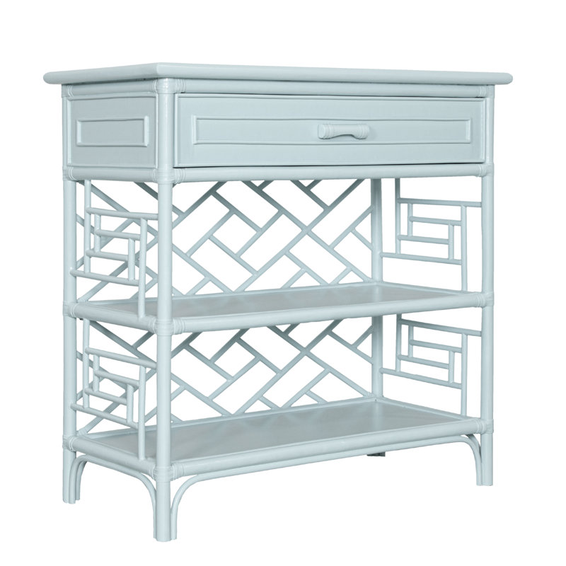 Chippendale End Table with Storage, Light Blue