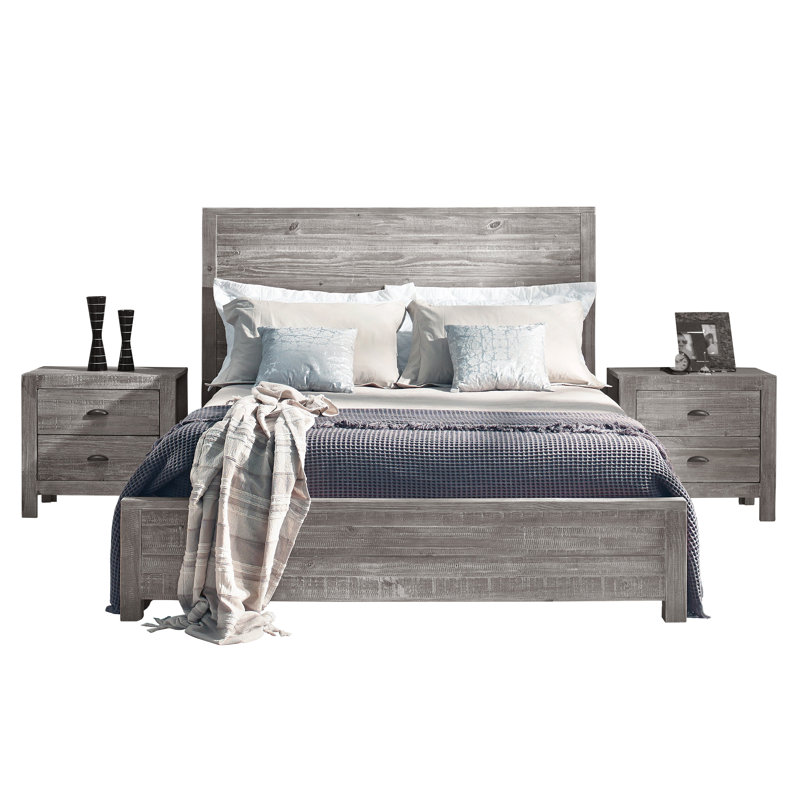 Ensemble de chambre à coucher Montauk, Gris rustique, 3 Pcs: Bed, Nightstand, Dresser, Lit simple