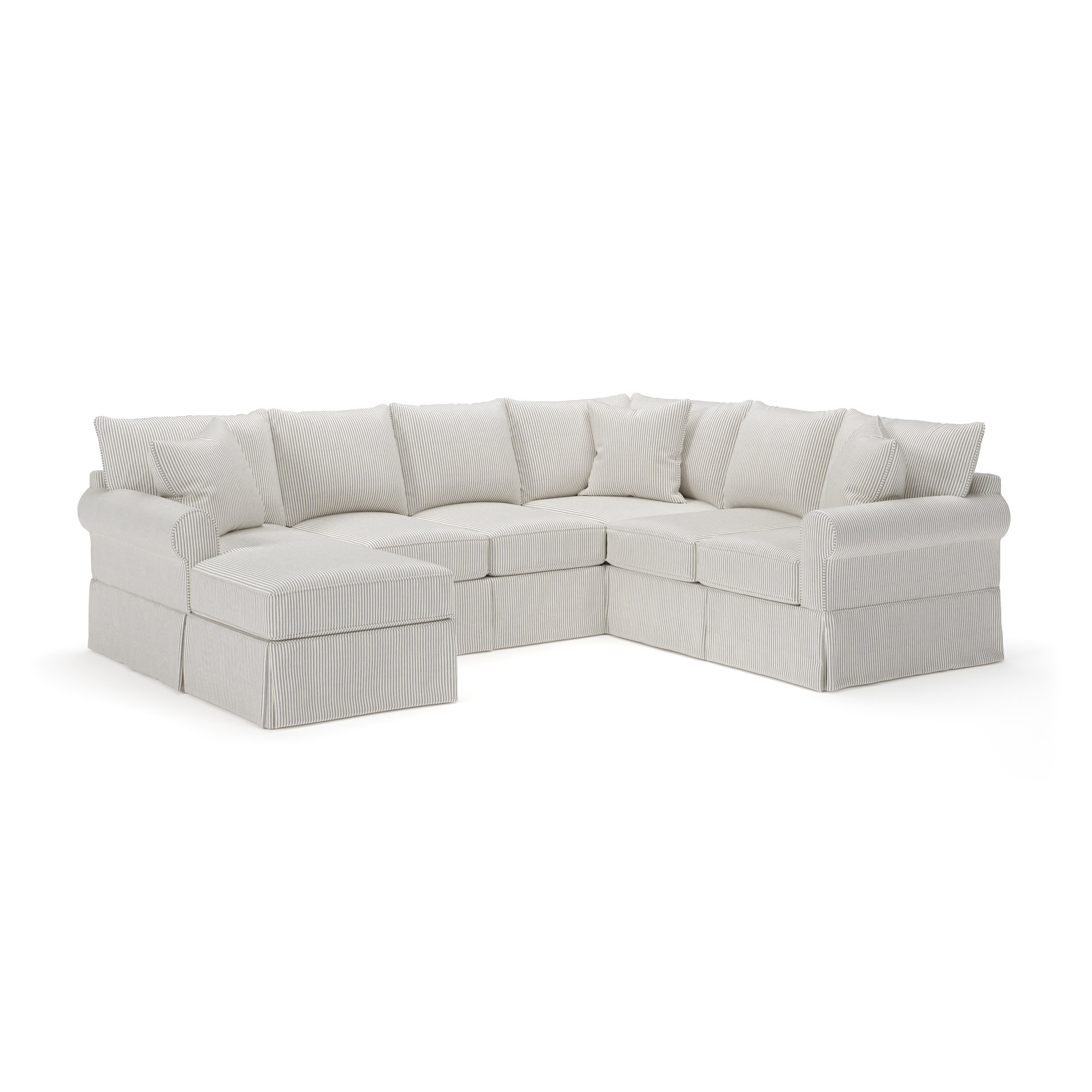 Amari Upholstered U-Sectional, Cruise Gray Striped, Left Hand Facing