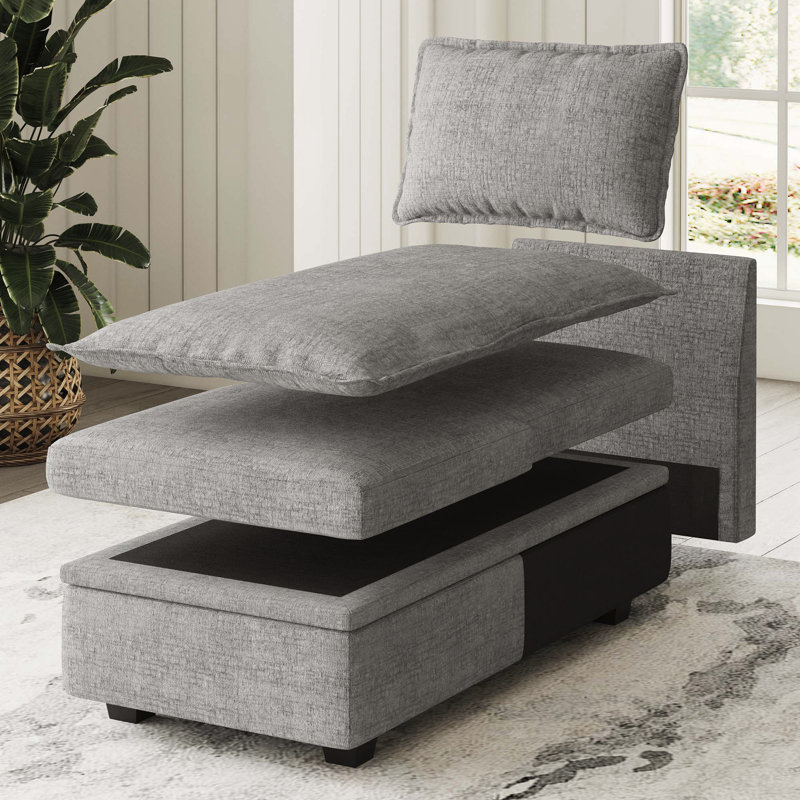 Méridienne avec rangement Luna Chenille, Gris chenille