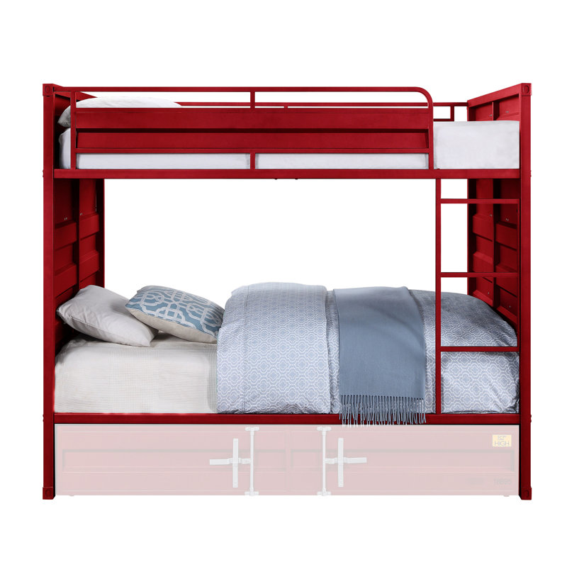 Lit superposé double / double Red Cargo, structure en métal, panneaux encastrés, serrure complète, système de lattes (20 + 20), radiofréquencemètre seulement, garde d'accès facile, profondeur de produit 56 po, largeur 78 po, hauteur 65 po, lit de référence avec capacité de 330 lb