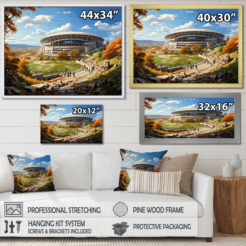 «Stadium In Spotlight Pastoral Patchwork II», reproduction sur toile, Cadre doré simple, H 30 po x l 40 po x P 1,5 po