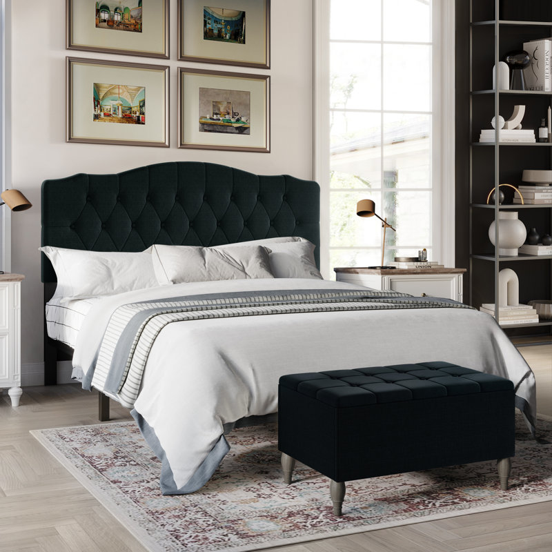 Lit rembourré avec banc de rangement Forbish, Gris anthracite, Très grand