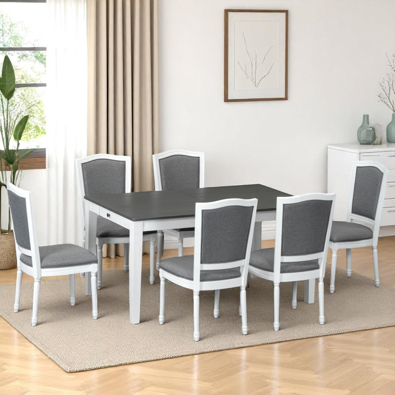 7 - Piece Extendable Dining Set, Gray/White, Gray