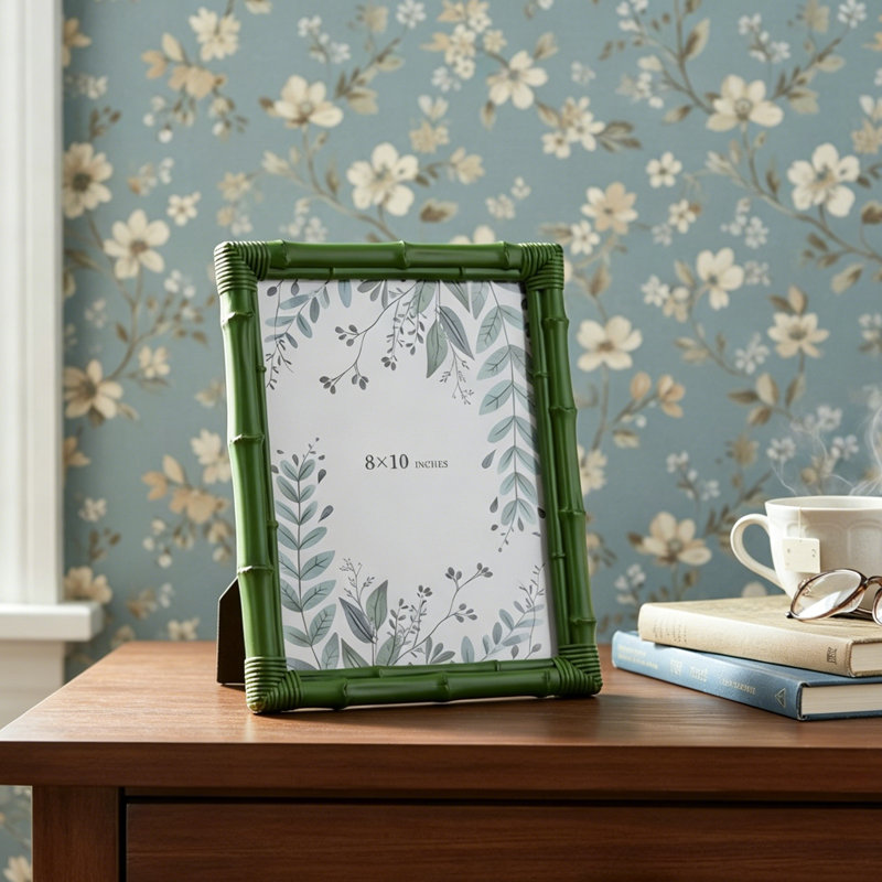 Cadre photo en bambou 8X10, cadre photo décoratif en résine avec verre trempé pour la maison ou le bureau, Vert forêt