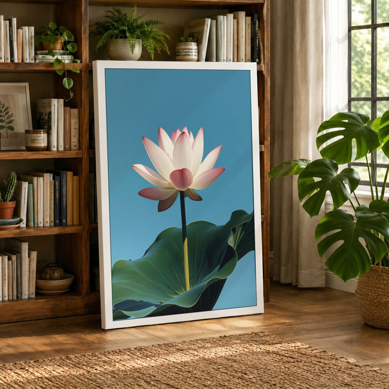 Lotus in Bloom Botanical - Wrapped Canvas, 30x20 - 76.2 x 50.8 cm, Sage Border