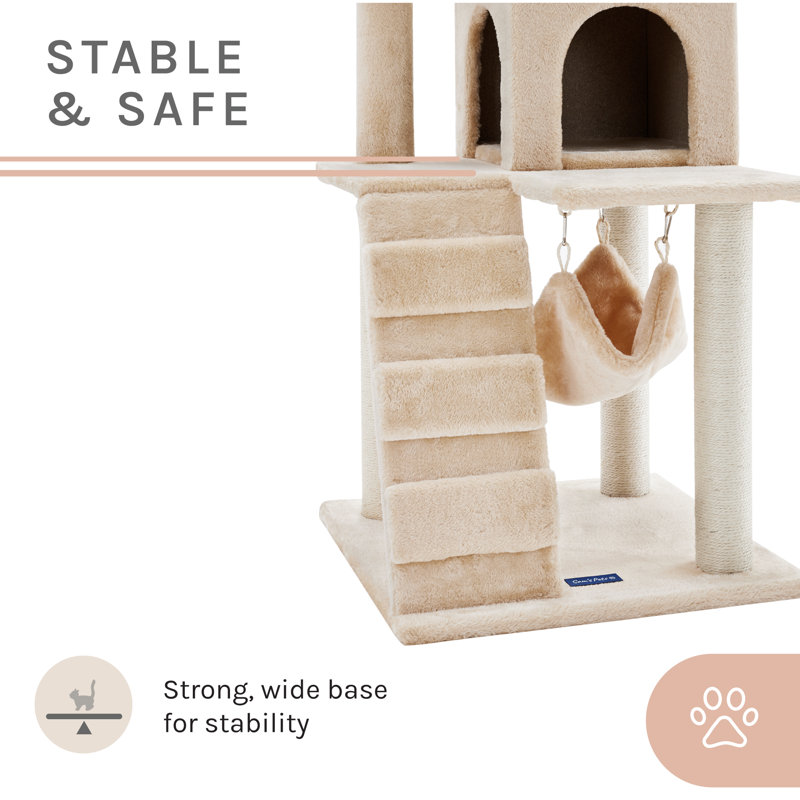 Cream Plush Polyester Double Decker Cat Tree with Hammock