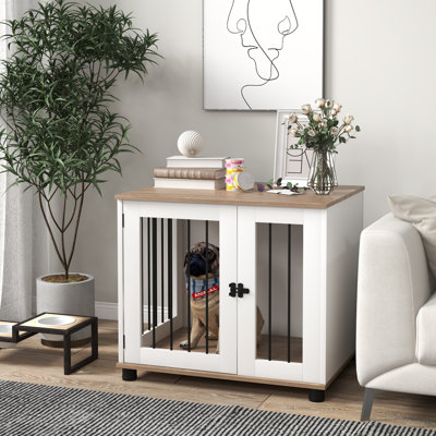 Mobilier de cage pour chien, chenil pour table d'appoint, table de bout avec porte verrouillable pour petits et moyens chiens, brun noyer, bois